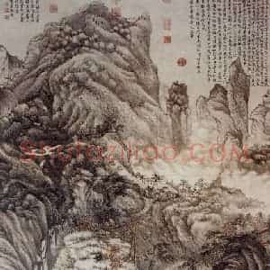 明代 沈周《庐山高图轴》国画山水作品图片赏析