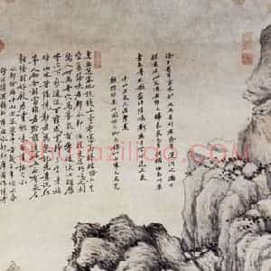 明代 沈周《虎丘送客图轴》国画山水作品图片赏析