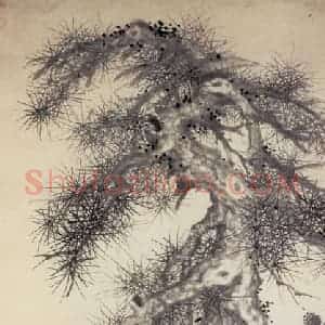 明代 沈周《松石图轴》国画山水作品图片赏析