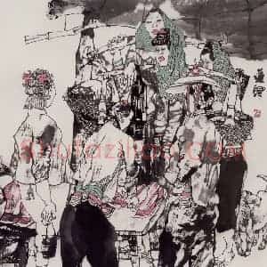 2001年 张道兴《肉摊》国画人物作品图片赏析