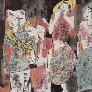 1990年 张道兴《打洛小女》国画人物作品图片赏析