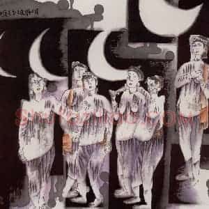 1991年 张道兴《月上歌墟》国画人物作品图片赏析