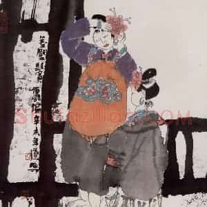 1991年 张道兴《花压鬓云偏》国画人物作品图片赏析