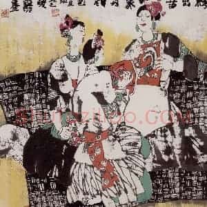 1991年 张道兴《绣出苗家好颜色》国画人物作品图片赏析