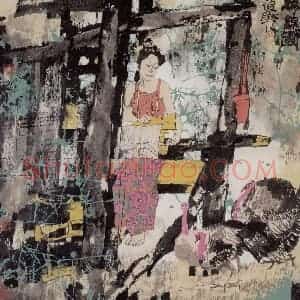 1996年 张道兴《织锦图》国画人物作品图片赏析