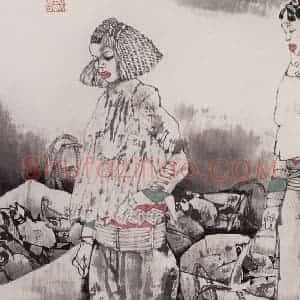 2001年 张道兴《鱼市》国画人物作品图片赏析