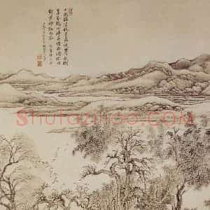 1712年 王翚《仿唐寅秋树昏鸦图轴》国画山水写意作品图片赏析