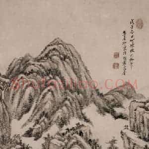清代 王原祁《浅绛山水图轴》国画山水作品图片赏析