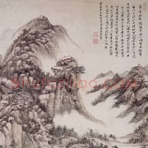 清代 王原祁《仿大痴山水图轴》国画山水作品图片赏析
