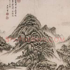 清代 王原祁《仿一峰山水图轴》国画山水作品图片赏析