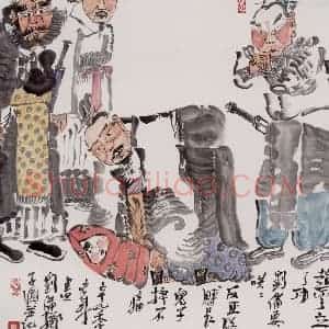 2001年 周京心《刘备摔儿图》国画人物作品图片赏析