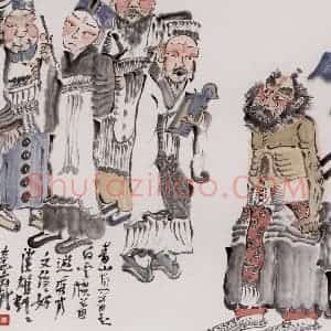 2002年 周京心《宋江与阮氏三雄》国画人物作品图片赏析