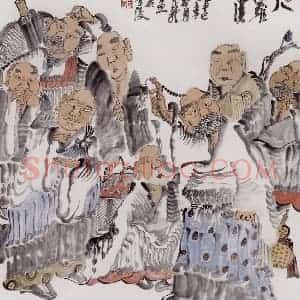 2001年 周京心《八罗汉》国画人物作品图片赏析