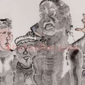 2002年 周京心《主角·配角之二》国画人物作品图片赏析