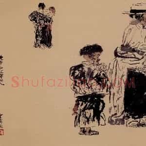 1988年 周京心《进寺和出寺的人》国画人物作品图片赏析