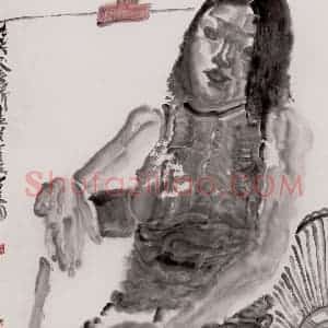 1996年 周京心《画室女孩》国画人物作品图片赏析