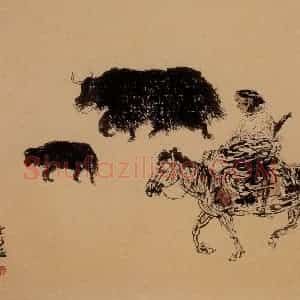 1988年 周京心《牧羊人》国画综合作品图片赏析