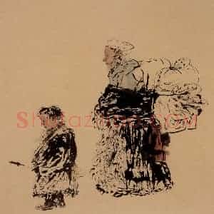 1988年 周京心《母子》国画人物作品图片赏析