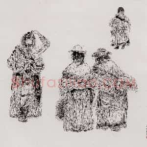 1989年 周京心《塔尔寺前的藏妇们》国画人物作品图片赏析