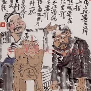 2001年 周京心《不打不成交》国画人物作品图片赏析