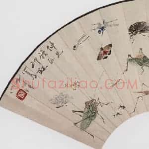 1997年 萧朗《草虫扇面》国画花鸟写意作品图片赏析