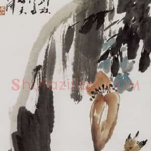 1982年 萧朗《蕉雨》国画花鸟写意作品图片赏析