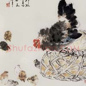 1986年 萧朗《教子图》国画花鸟写意作品图片赏析