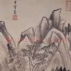 1621年 董其昌《山水册之六》国画山水写意作品图片赏析