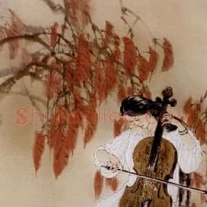1995年 冯远《四季.演奏大提琴的女子》国画人物作品图片赏析