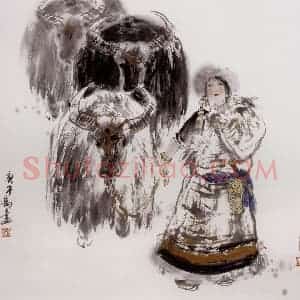 1990年 冯远《高原风》国画人物作品图片赏析