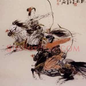 1992年 冯远《骑射图》国画人物作品图片赏析