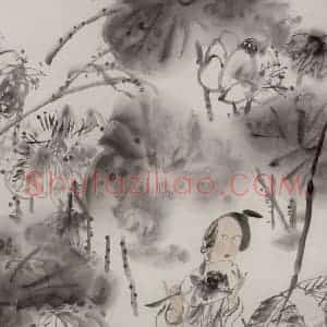 1990年 冯远《误入藕花深处》国画人物作品图片赏析