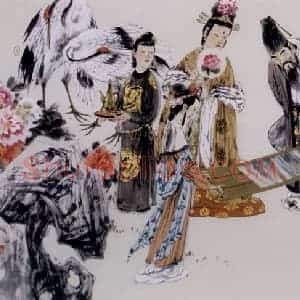 2005年 冯远《梨园品鉴图》国画人物作品图片赏析