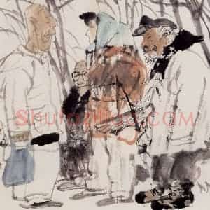 1994年 卢沉《京郊小站》国画人物作品图片赏析