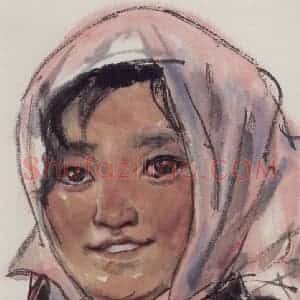 1972年 卢沉《人物写生-琪木格》国画人物作品图片赏析