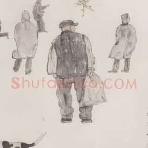2000年 卢沉《广场》国画人物作品图片赏析