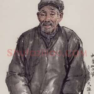 1972年 卢沉《人物写生-刘金山大爷》国画人物作品图片赏析