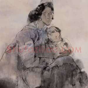 1983年 周思聪《母子图》国画人物作品图片赏析