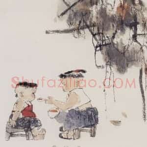 1990年 周思聪《喂食》国画人物作品图片赏析