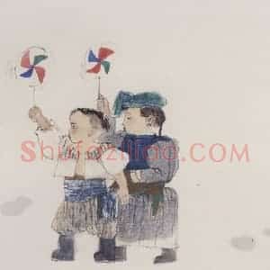 1990年 周思聪《风车》国画人物作品图片赏析