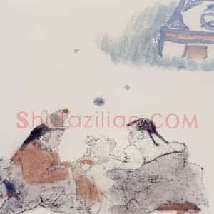 1993年 周思聪《敬茶》国画人物作品图片赏析