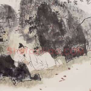 1993年 卢沉《花下独酌》国画人物作品图片赏析
