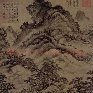 元代 陆广《仙山楼观图轴。》国画山水作品图片赏析