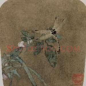 五代南唐 徐熙《豆荚蜻蜓图执扇》国画花鸟作品图片赏析