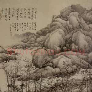 清代 龚贤《木叶丹黄图轴》国画山水作品图片赏析