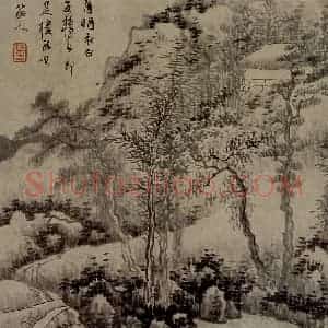 清代 龚贤《叶林草阁图页》国画山水作品图片赏析