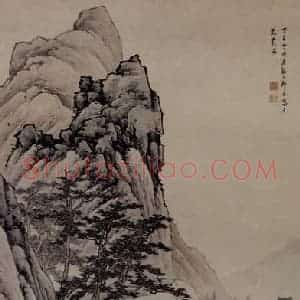 清代 邹喆《山阁谈诗图轴》国画山水作品图片赏析