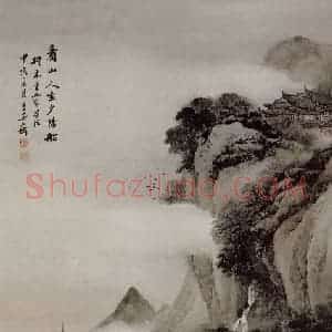 清代 吴石仙《秋山夕照图轴》国画山水作品图片赏析