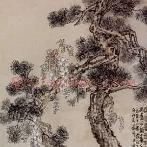 清代 李鳝《松石紫藤图轴》国画花鸟作品图片赏析