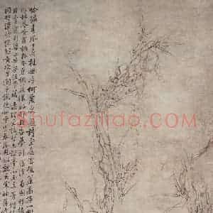 清代 李鳝《紫藤竹石图轴》国画花鸟作品图片赏析